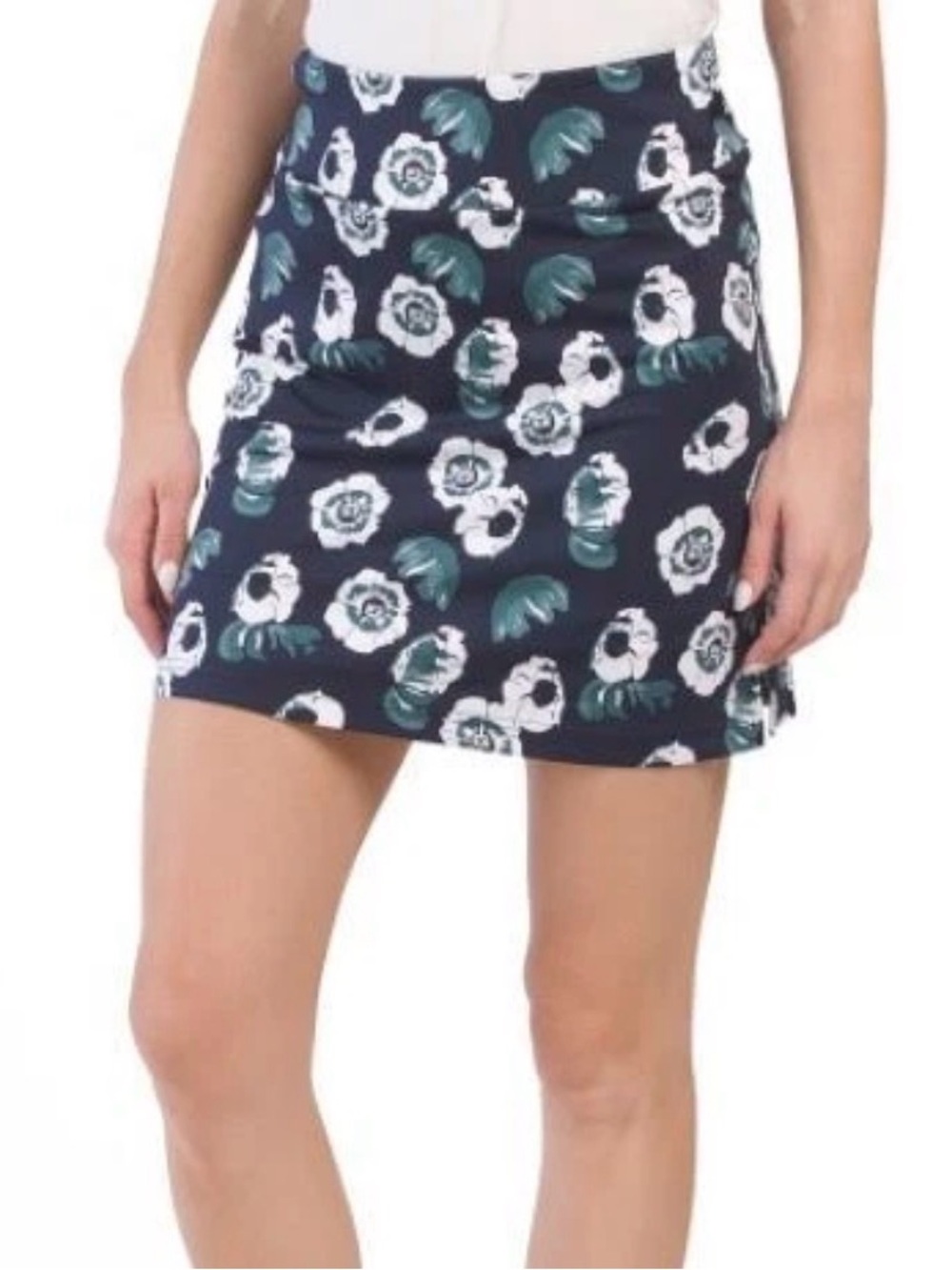 Golftini “Night Moves” Navy & Green Floral Pull On Knit Skort Size M Golf